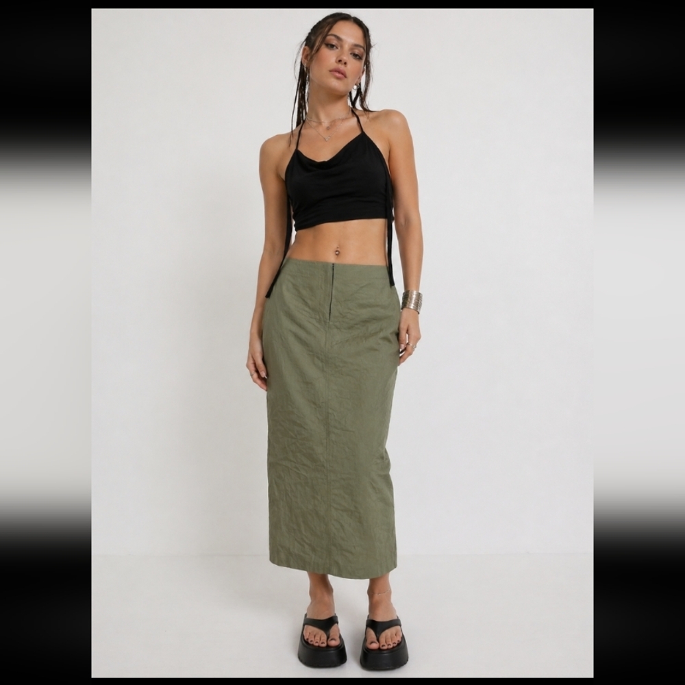 TOSKA long raver skirt pockets front zipper L